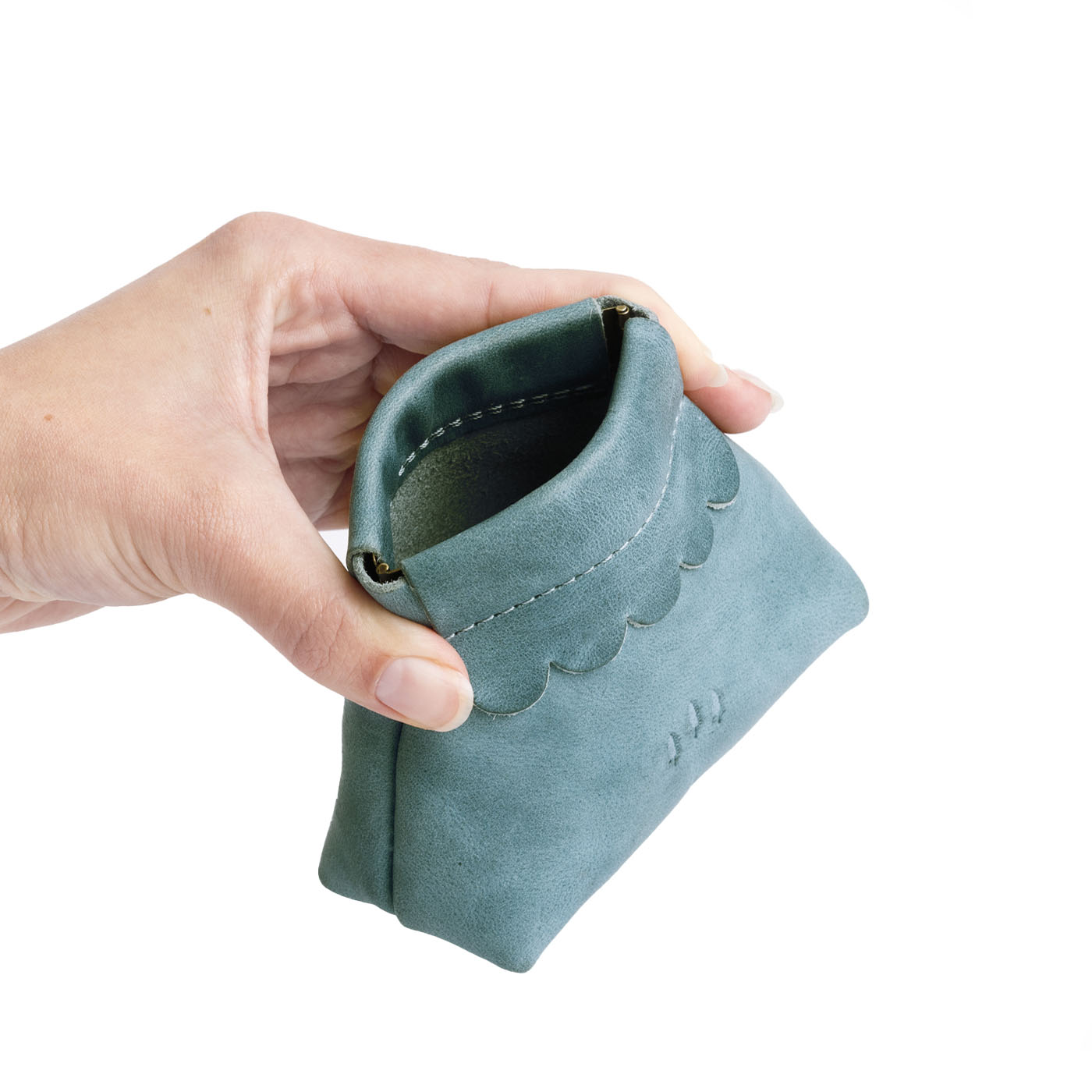 Small Leather Coin Pouch with Scalloped Detail - Stylish & Secure