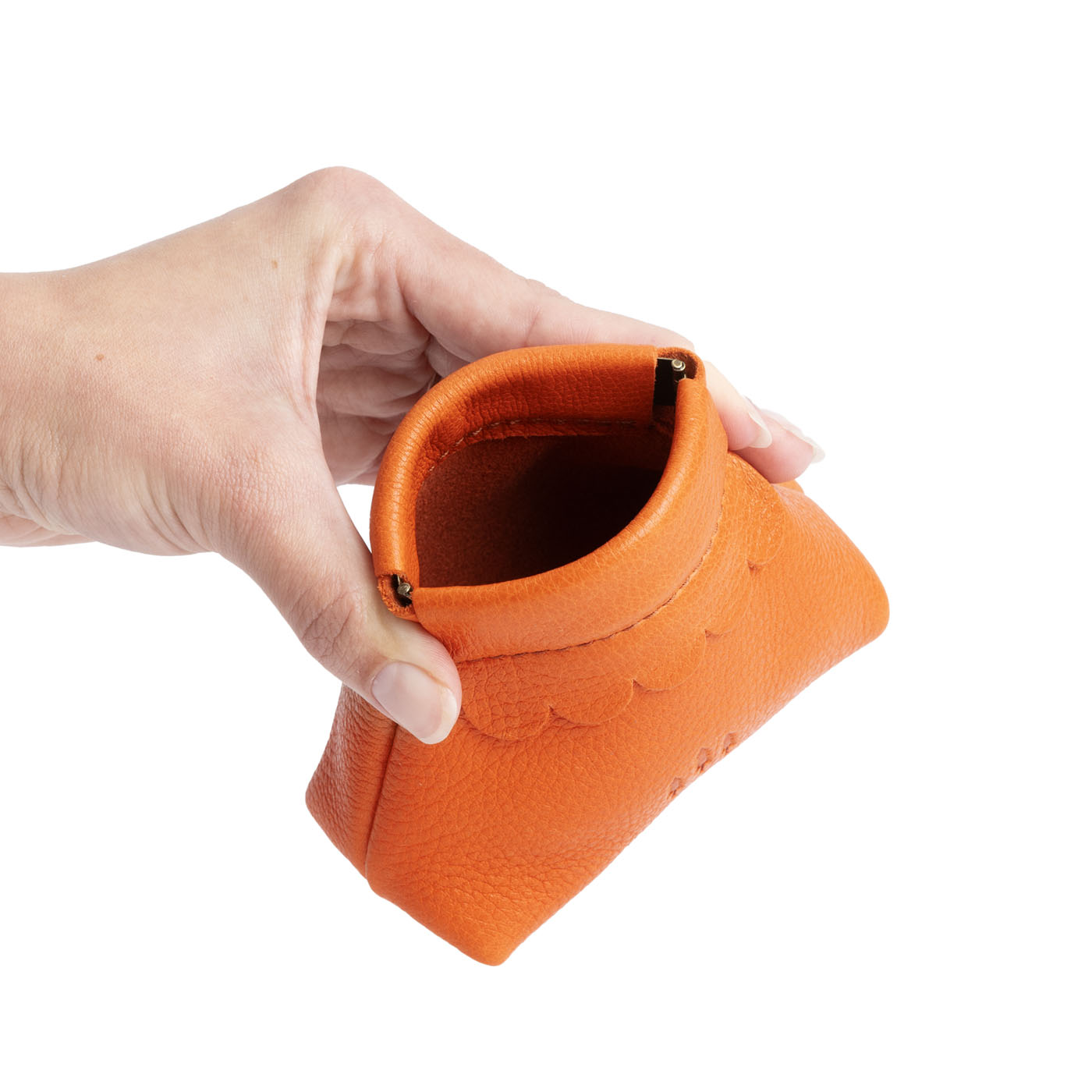 Small Leather Coin Pouch with Scalloped Detail - Stylish & Secure