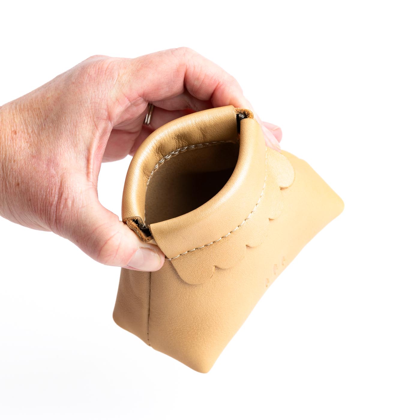 Small Leather Coin Pouch with Scalloped Detail - Stylish & Secure