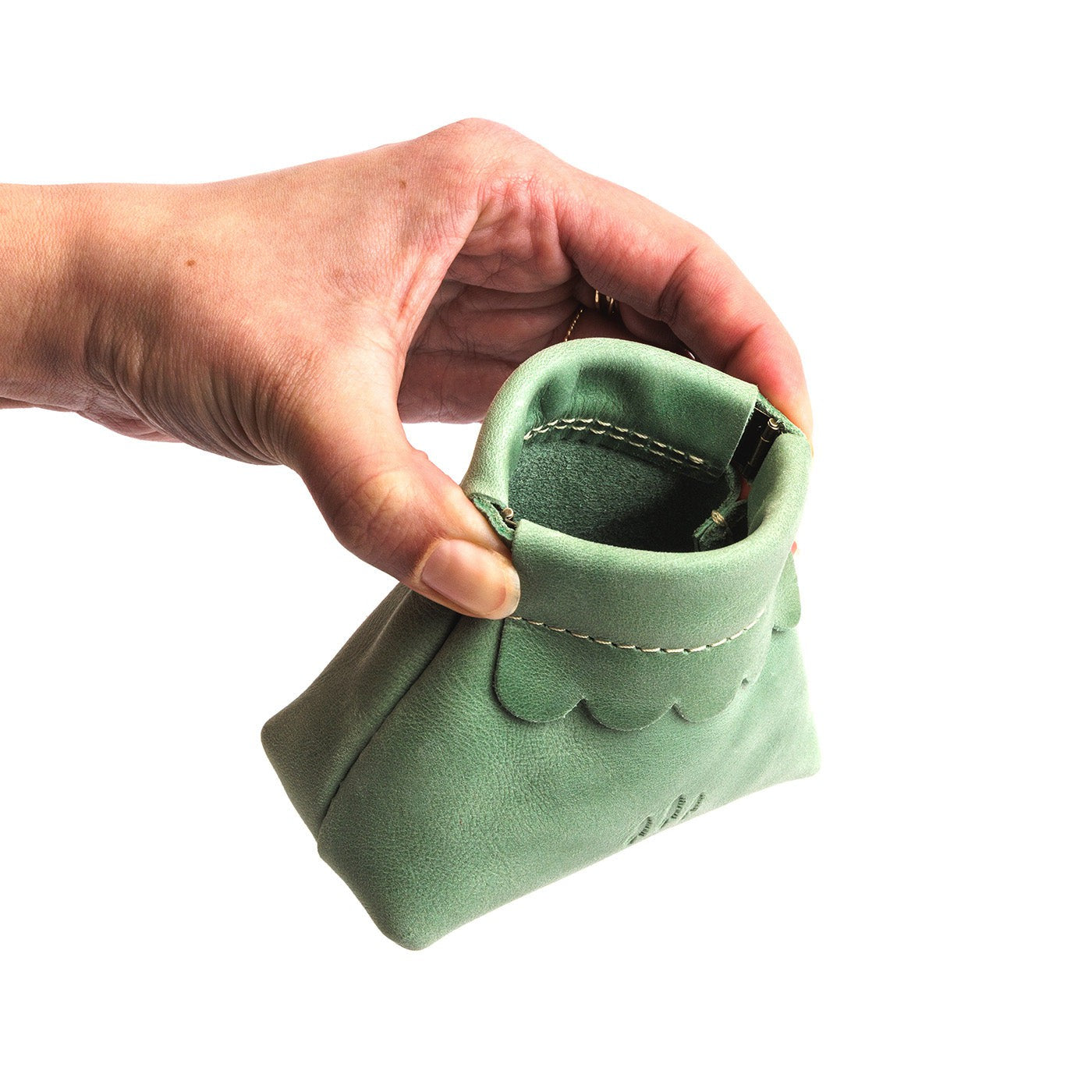 Small Leather Coin Pouch with Scalloped Detail - Stylish & Secure