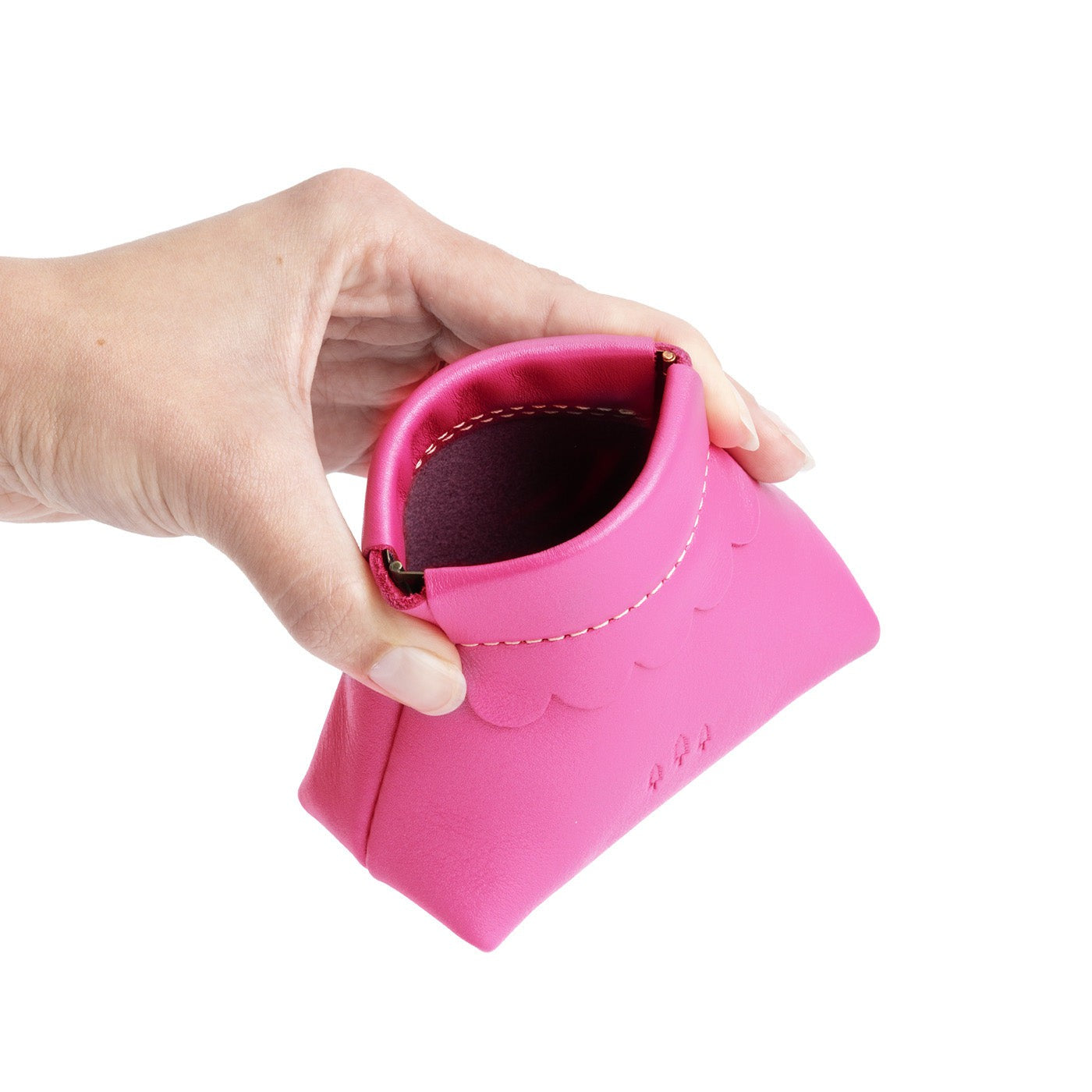 Small Leather Coin Pouch with Scalloped Detail - Stylish & Secure