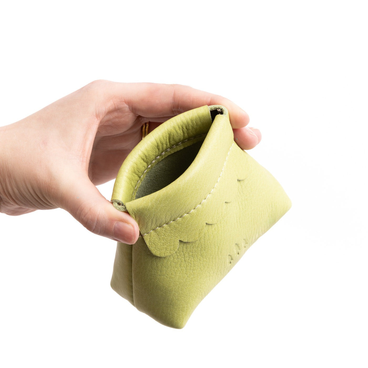 Small Leather Coin Pouch with Scalloped Detail - Stylish & Secure