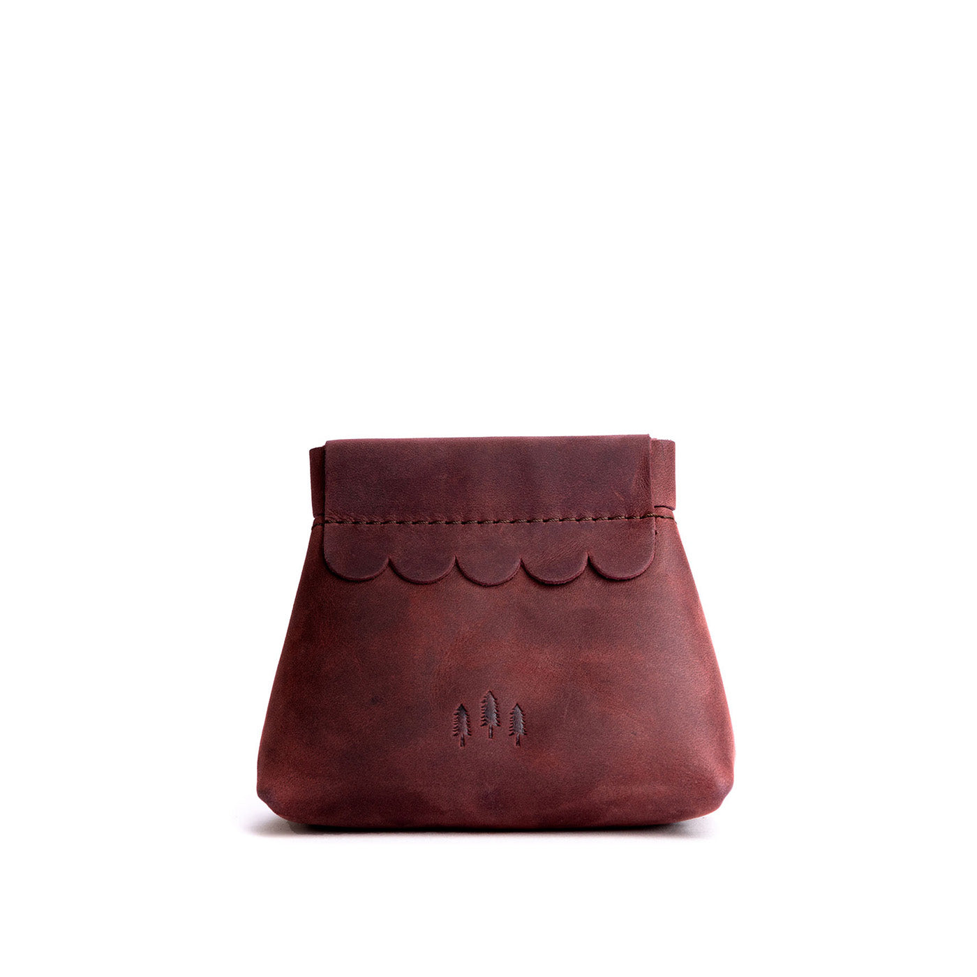 Small Leather Coin Pouch with Scalloped Detail - Stylish & Secure