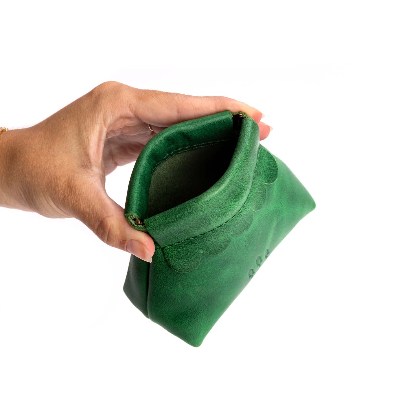Small Leather Coin Pouch with Scalloped Detail - Stylish & Secure