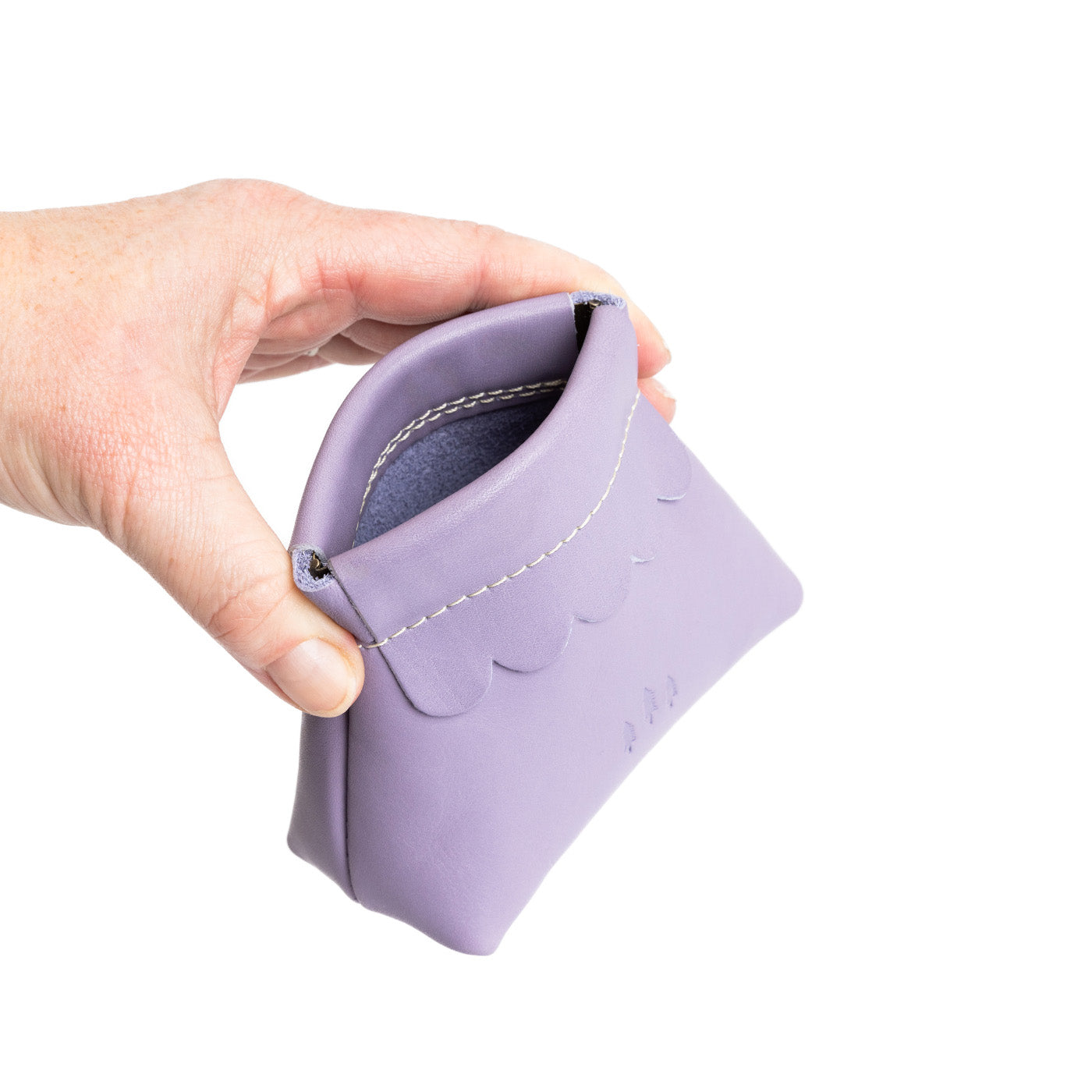 Small Leather Coin Pouch with Scalloped Detail - Stylish & Secure