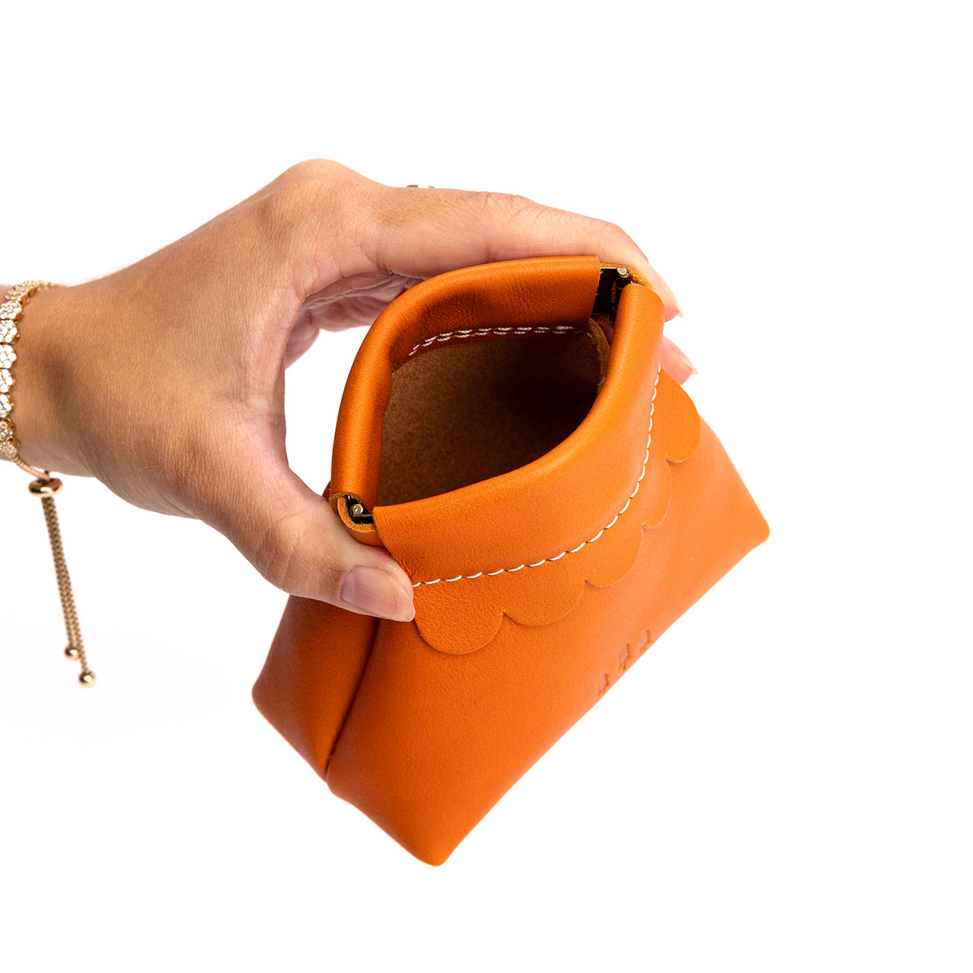 Small Leather Coin Pouch with Scalloped Detail - Stylish & Secure