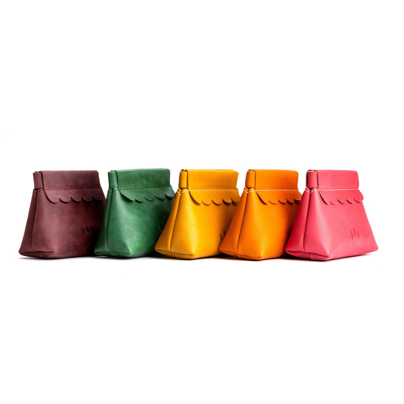 Small Leather Coin Pouch with Scalloped Detail - Stylish & Secure