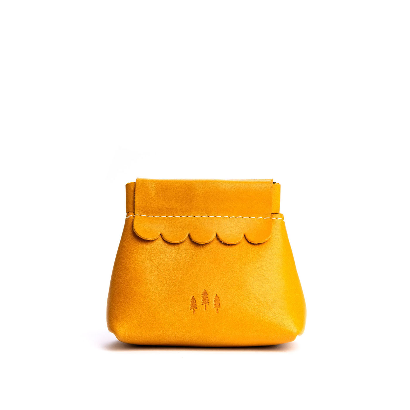 Small Leather Coin Pouch with Scalloped Detail - Stylish & Secure