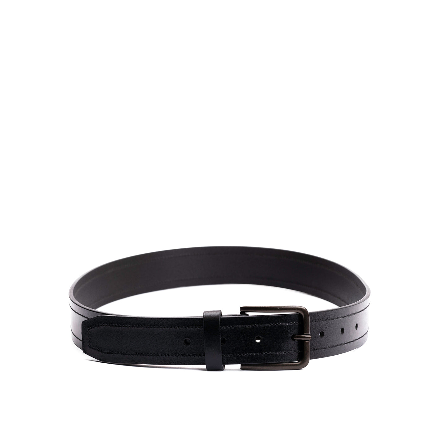Men's Genuine Leather Belt with Antique Brass Buckle